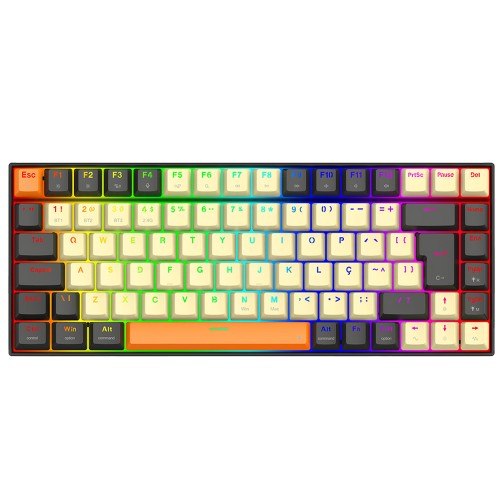 Teclado Gamer Mecânico Redragon Phantom Pro, RGB, Wireless, Bluetooth, Switch Brown, ABNT2, 75%, Cinza E Creme, K629CGO-PRO-M (PT-BROWN)