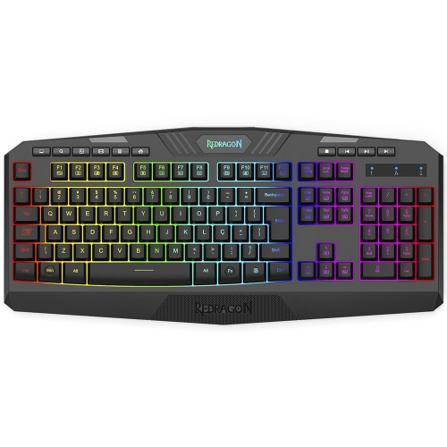 Teclado Gamer Redragon Harpe, Wireless, RGB, Membrana, ABNT2, Full-Size, Preto, K503-KS - Open Box