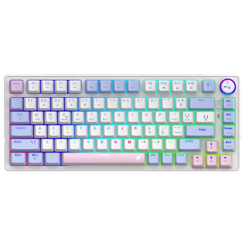Teclado Gamer SuperFrame Ribbon, Wireless, RGB, Switch Red, 75%, ANSI, Hot Swap, Sem Fio, White/Purple - Open Box