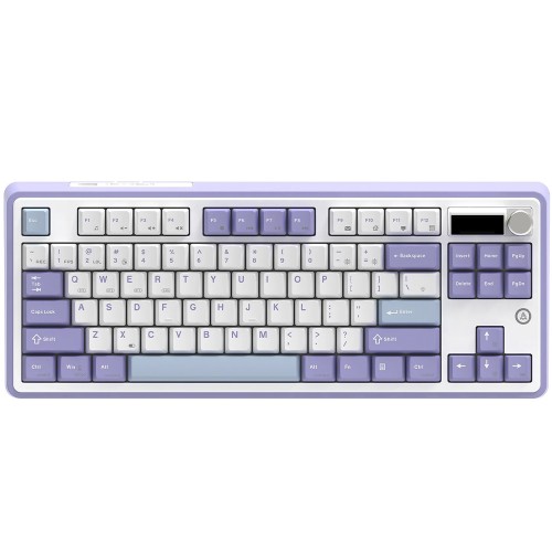 Teclado Mecânico Gamer Ajazz AK870, RGB, Wireless/Bluetooth/USB, TKL, ANSI, KTT Hyacinth Switch, Roxo, Branco e Azul