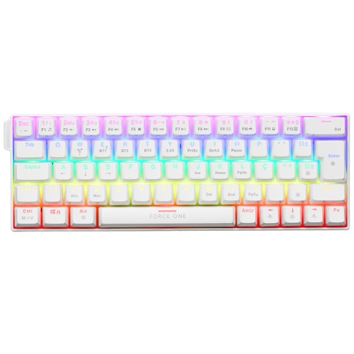 Teclado Mecânico Gamer Force One Atlas 60, RGB, Wireless, ABNT2, Layout 60%, Branco, FR.TC.TK.02