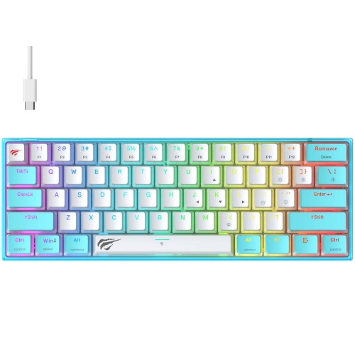 Teclado Mecânico Gamer Havit KB877L, RGB, Switch Content Red, USB, 60%, ANSI, Azul E Branco, KB877WB  - Open Box