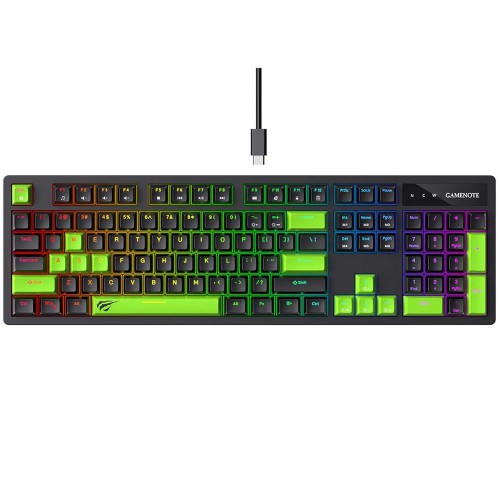 Teclado Mecânico Gamer Havit KB893L, RGB, USB, Switch Blue, ANSI, Preto e Verde