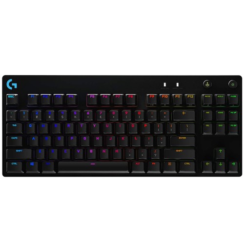 Teclado Mecânico Gamer Logitech G PRO, RGB, USB, ANSI, Switch GX Blue Clicky, TKL, Preto, 920-009388