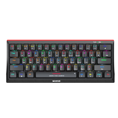 Teclado Mecânico Gamer Marvo KG962G, Rainbow, Switch Blue, ANSI, 60%, Black, KG962G EN-B