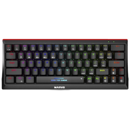 Teclado Mecânico Gamer Marvo KG962W, Wireless/Bluetooth, Rainbow, Switch Red, ANSI, 60%, Black, KG962W EN-R