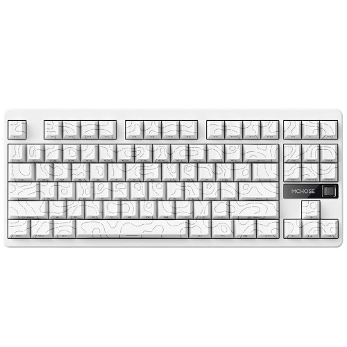 Teclado Mecânico Gamer MCHOSE G87 White Topographic, Wireless, Bluetooth, RGB, Switch Matcha Latte, ANSI, TKL, Branco, MC-G87-18