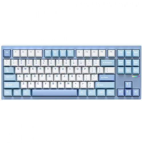 Teclado Mecânico Gamer MCHOSE GX87 Lite, Wireless, Bluetooth, RGB, Switch Matcha Latte V2, ANSI, TKL, Azul e Branco, GX87-A9