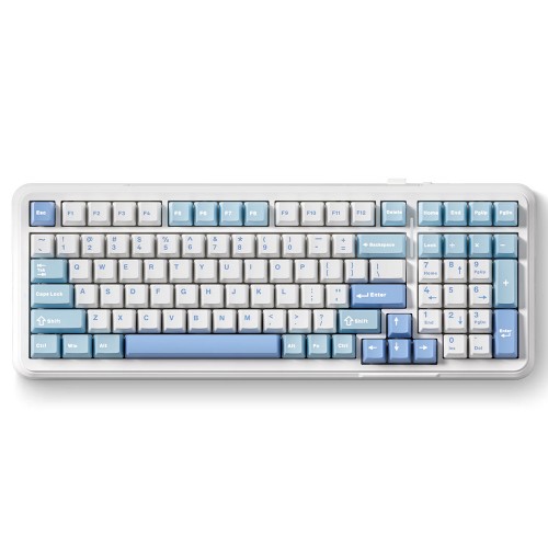 Teclado Mecânico Gamer MCHOSE K99, Wireless, Bluetooth, RGB, Switch Hyacinth, ANSI, Layout 98%, Cinza E Azul Celeste, MC-K99-10