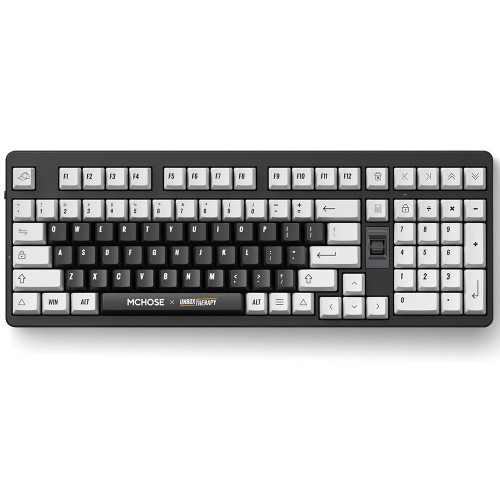 Teclado Mecânico Gamer MCHOSE X Unbox Therapy UT98, Wireless, Bluetooth, RGB, Switch Silent Peach V3, ANSI, 98%, Classic Therapy, Preto e Branco, HW-