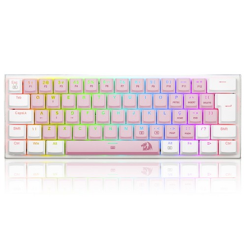 Teclado Mecânico Gamer Redragon Anivia, RGB, Low-Profile, Switch Blue, ABNT2, Rosa/Branco, K614PW-RGB (PT-BLUE)