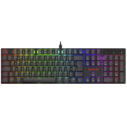 Teclado Mecânico Gamer Redragon Apas, RGB, Switch Brown, Low Profile, Full Size, ABNT2, Preto, K535-KB