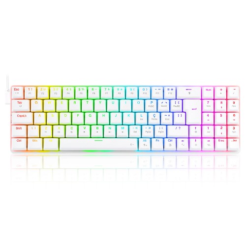Teclado Mecânico Gamer Redragon Ashe Lunar White, RGB, Low-Profile, Switch Red, ABNT2, Branco, K626-KB-W (PT-RED)