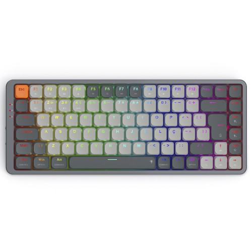 Teclado Mecânico Gamer Redragon Azure RGB, Low-Profile, Wireless, Bluetooth, Switch Brown, ABNT2, Preto/Cinza, K652GG-RGB-PRO (PT-BROWN)