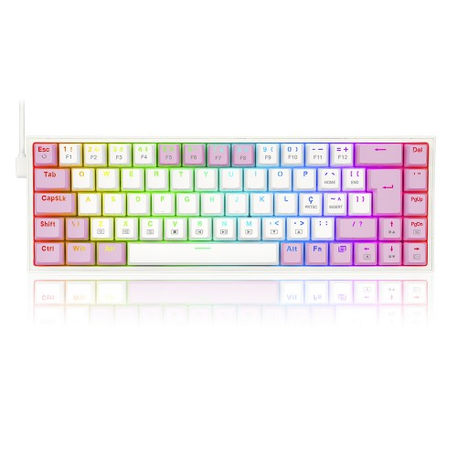 Teclado Mecânico Gamer Redragon Castor, RGB, Switch Blue, ABNT2, White and Pink, K631WP-RGB (PT-BLUE)
