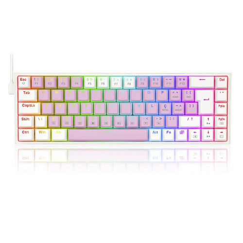 Teclado Mecânico Gamer Redragon Castor, RGB, Switch Brown, ABNT2, Pink and White, K631PW-RGB (PT-BROWN)