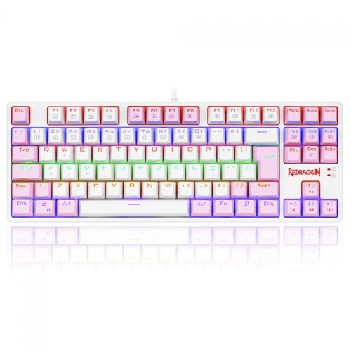 Teclado Mecânico Gamer Redragon Daksa Rainbow, Switch Blue Removíveis, ABNT2, White/Pink, K576WP-R (PT-BLUE)