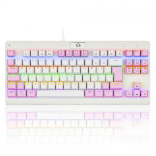 Teclado Mecânico Gamer Redragon Dark Avenger, Rainbow, Switch Blue, ABNT2, TKL, White/Pink, K568WP-R (PT-BLUE)