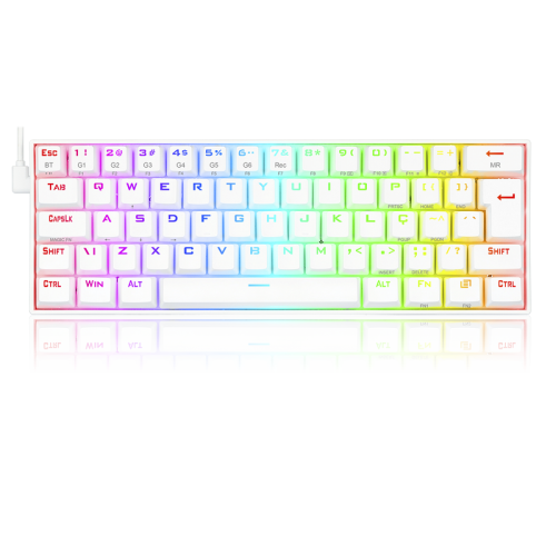 Teclado Mecânico Gamer Redragon Draconic Lunar, RGB, 60%, Switch Blue. ABNT, Bluetooth, White, K530W-RGB-PRO (PT-BLUE)