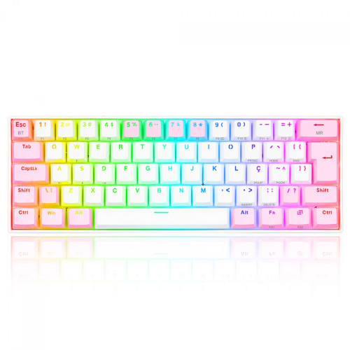 Teclado Mecânico Gamer Redragon Draconic Pro, RGB, 60%, Switch Brown. ABNT, Bluetooth, White/Pink, K530WP-RGB-PRO (PT-BROWN)