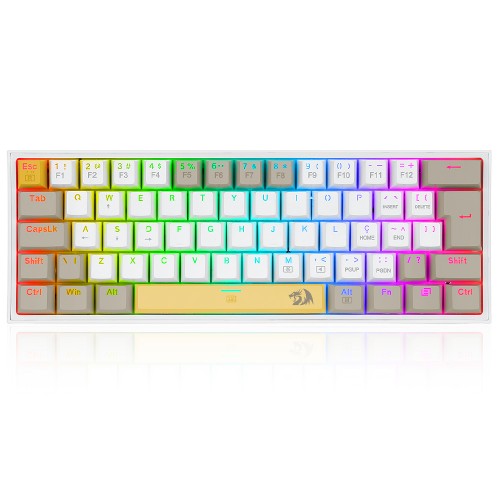 Teclado Mecânico Gamer Redragon Fizz, RGB, Switch Brown, ABNT 2, Amarelo/Branco/Cinza, K617RGB-YL WT GY (PT-BROWN)