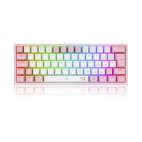 Teclado Mecânico Gamer Redragon Fizz, RGB, Switch Blue, ABNT 2, White/Pink, K617-RGB-WP