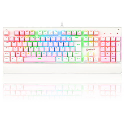 Teclado Mecânico Gamer Redragon Kala RGB, Pink e Branco, Switch Brown, ABNT2, Full-Size K557PW-RGB