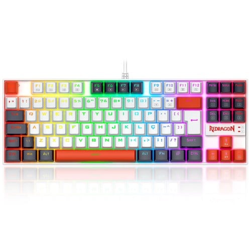 Teclado Mecânico Gamer Redragon Kumara, RGB, Switch Brown, ABNT2, Branco, Preto e Vermelho, K552WLR-RGB PT-BROWN
