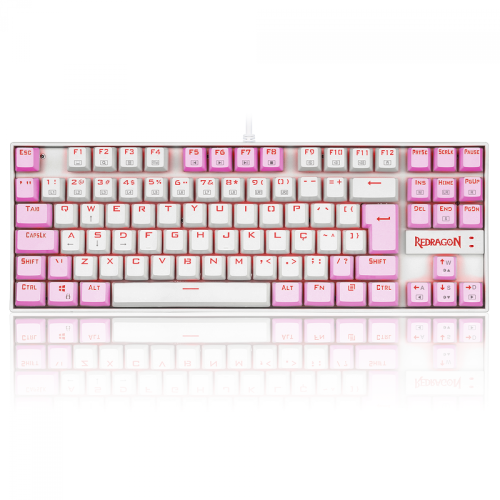 Teclado Mecânico Gamer Redragon Kumara, Switch Blue, LED Red, ABNT2, White/Pink, K552WP PT-BLUE
