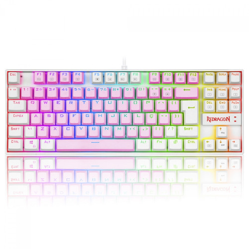 Teclado Mecânico Gamer Redragon Kumara, Switch Blue, RGB, ABNT2, Pink/White, K552PW-RGB PT-BLUE