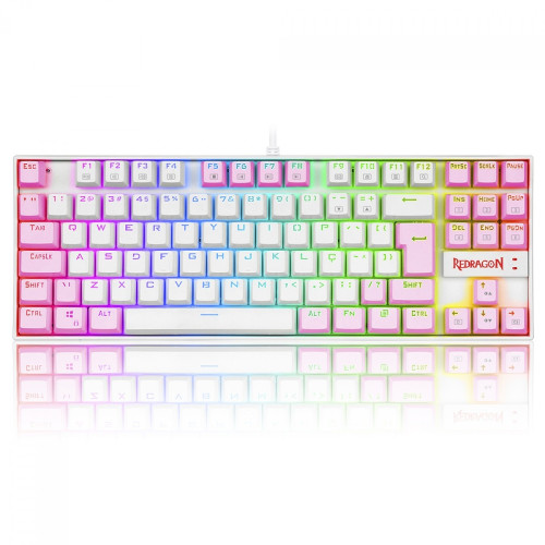 Teclado Mecânico Gamer Redragon Kumara, Switch Brown, RGB, ABNT2, White/Pink, K552WP-RGB PT-BROWN