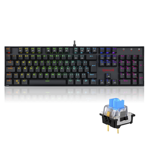 Teclado Mecânico Gamer Redragon Mitra K551 RGB, Switch Blue, ABNT2, Black