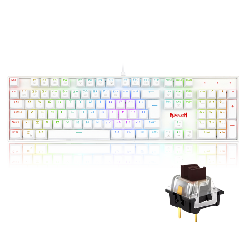 Teclado Mecânico Gamer Redragon Mitra Lunar K551W, RGB, Switch Brown, ABNT2, White, K551W-RGB (PT-BROWN)