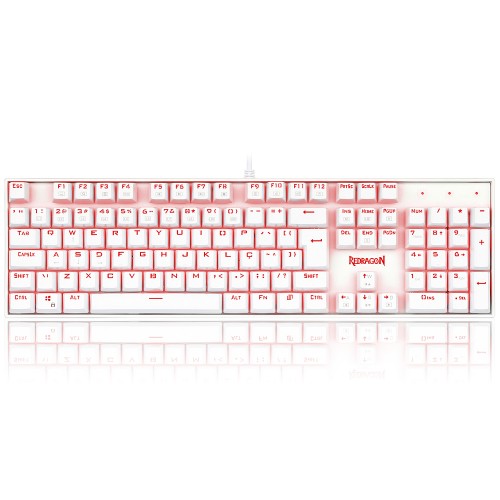 Teclado Mecânico Gamer Redragon Mitra Lunar K551W, Switch Brown, ABNT2, Full-Size, White
