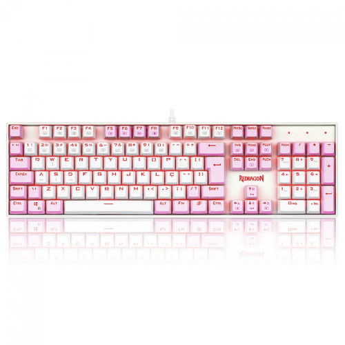 Teclado Mecânico Gamer Redragon Mitra, Switch Brown, ABNT2, LED Red, White/Pink, K551WP (PT-BROWN)
