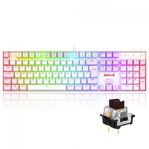 Teclado Mecânico Gamer Redragon Mitra, Switch Brown, ABNT2, RGB, White/Pink, K551WP-RGB (PT-BROWN)