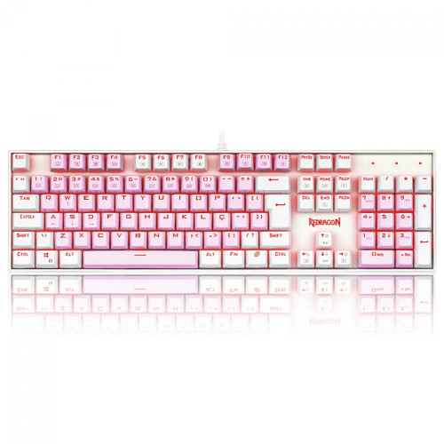 Teclado Mecânico Gamer Redragon Mitra, Switch Brown, LED Red, ABNT2, Pink/White, K551PW (PT-Brown)