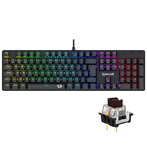 Teclado Mecânico Gamer Redragon Sindri Rainbow, Switch Brown, USB, ABNT2, Full-Size, Black, K671 (PT-BROWN)