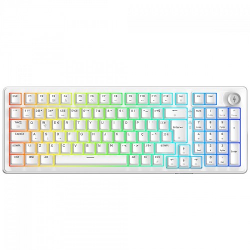 Teclado Mecânico Gamer SuperFrame Phantom, RGB, Wireless/Bluetooth, Switch KTT WineRed Linear, ABNT2, Branco, SF-KB-PHKTFSWRTAB