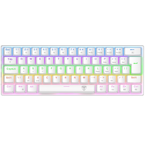 Teclado Mecânico Gamer T-Dagger Arena Pro, Rainbow, Wireless/Bluetooth, Switch Brown, 60%, ABNT2, Branco, T-TGK321W PRO-BR PT