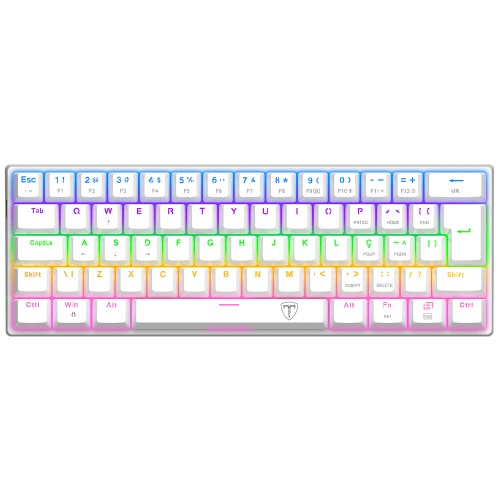 Teclado Mecânico Gamer T-Dagger Arena, Rainbow, Switch Brown, 60%, ABNT2, Branco, T-TGK321W-BR ABNT-2