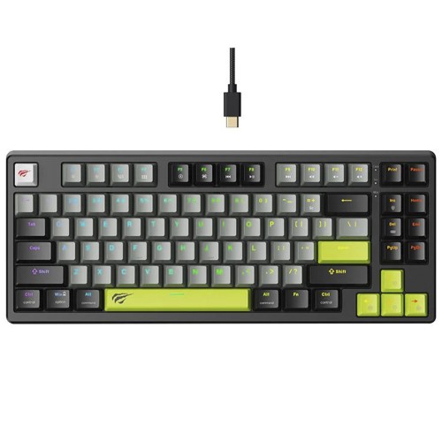 Teclado Mecânico Havit Gamenote KB904L RGB, Switch Magnético, Hall Effect, Preto/Cinza e Verde, HV-KB904L