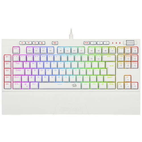 Teclado Mecânico Óptico Redragon Broadsword PRO, RGB, Switch Blue, ABNT2, C/Apoio de Pulso, Branco, K588W-RGB-PRO (PT-BLUE)