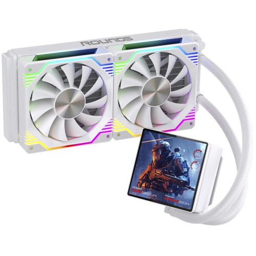 Water Cooler Round5 Zephyro White, ARGB, 240mm, Com Display LCD, Intel-AMD, PWM, Branco, R5-WC-ZEPHYRO-240W-2223