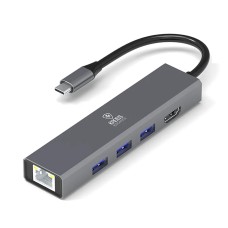 Cabo Adaptador Kross Elegance, Tipo-C para RJ45, PD, 3x USB 3.0, KE-UCT618