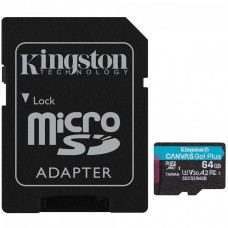 Cartão de Memória Kingston Canvas Go Plus, MicroSD 64GB, Com Adaptador, SDCG3/64GB