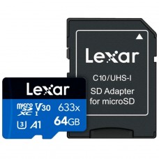 Cartão De Memória Lexar High-Performance 633x microSDHC/SDXC, 64GB, UHS-1, Classe 10, Com Adaptador, LMS0633064G-BNNNG