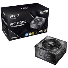 Fonte ASRock PRO Series, 1000W, 80 Plus Gold, Cybenetics Gold, Full Modular, ATX 3.1, PCIe 5.1, Preto, PRO-M1000G