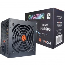 Fonte Hayom PW1605, 500W, Bivolt, 80 Plus White, Preto