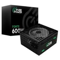 Fonte Pure Power Core, 600W, 80 Plus Bronze, ATX, PFC Ativo, Preto, PP-PS-CRB600FN